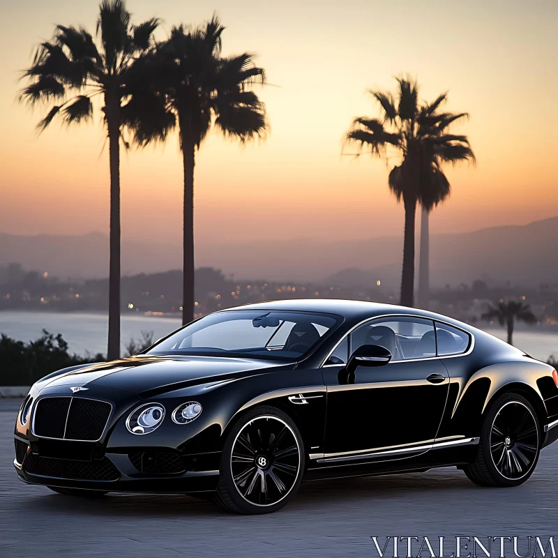 Elegant Black Car with Ocean View at Twilight AI Image