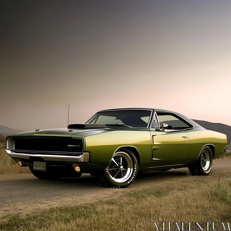 Classic Muscle Car at Sunset AI Image