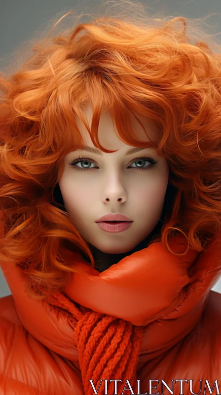 Captivating Portrait of a Young Lady with Orange Curly Hair AI Image
