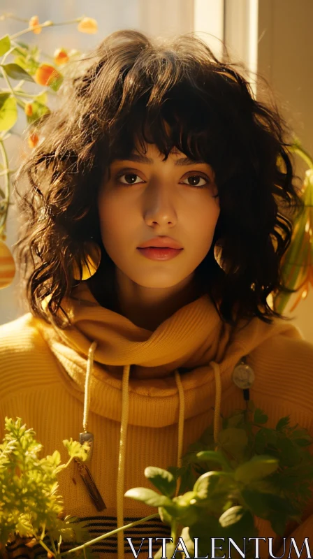 Captivating Yellow Sweater with Flower - Dreamlike Portraiture AI Image