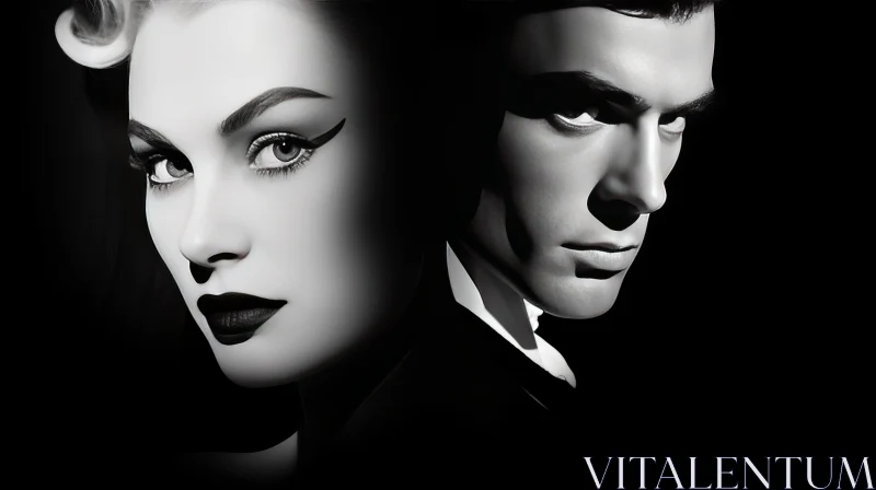 Classic Hollywood Glamour - A Noir-Inspired Dual Portrait AI Image