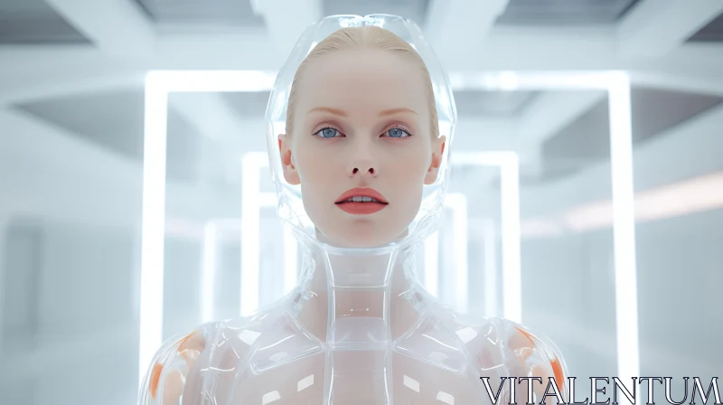 Clear Woman in Transparent Robot Suit | Futuristic Architecture AI Image