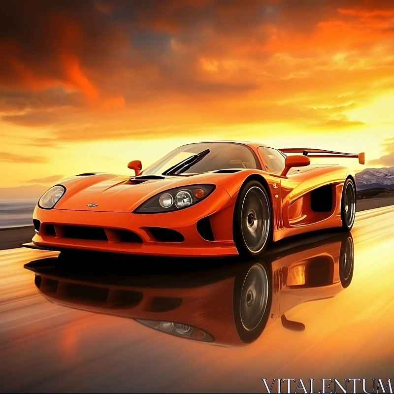 Supercar at Sunset with Reflection AI Image