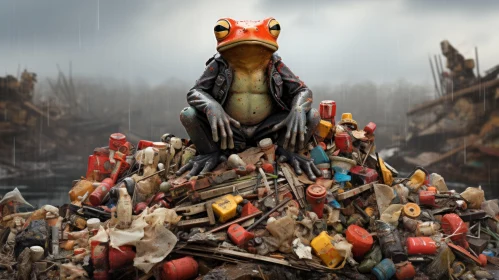 Red Frog atop Garbage Pile: A Study in Realism and Surrealism