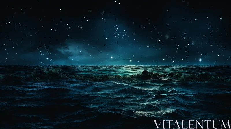 Starry Night Over the Ocean: A Surrealist Seascape AI Image