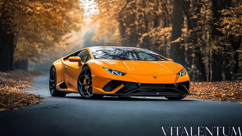 Luxury Supercar in Autumn Forest AI Image