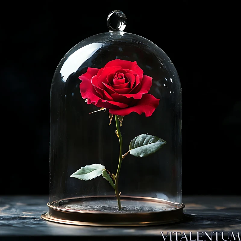 AI ART Enchanted Red Rose Under Glass