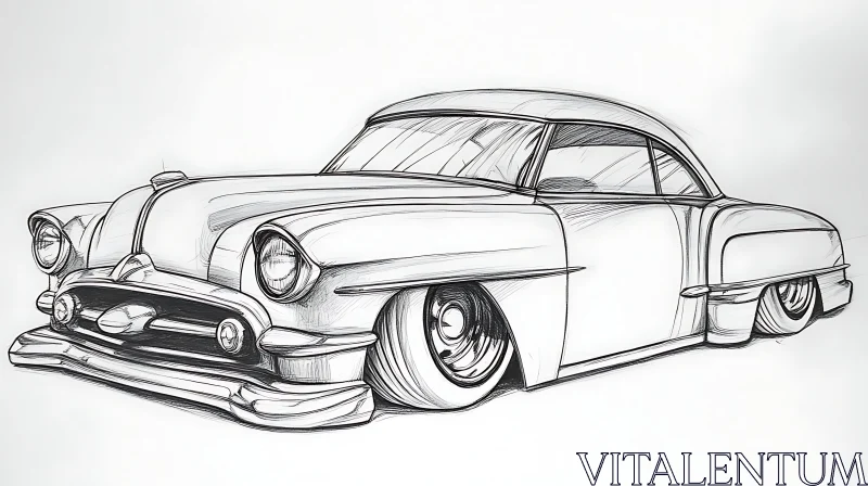 Classic Car Design in Detailed Sketch AI Image