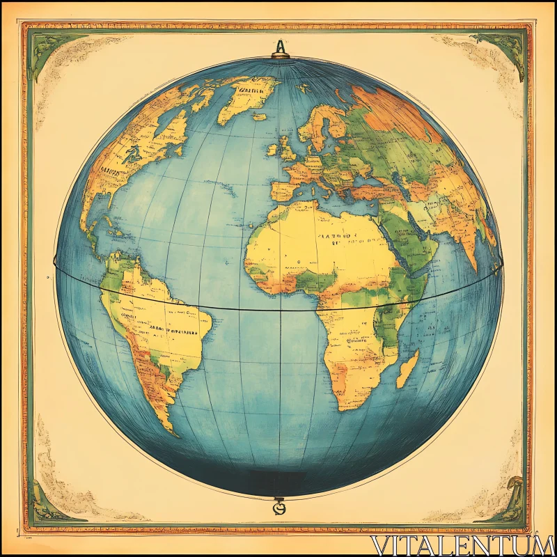 Antique World Globe Map Art AI Image