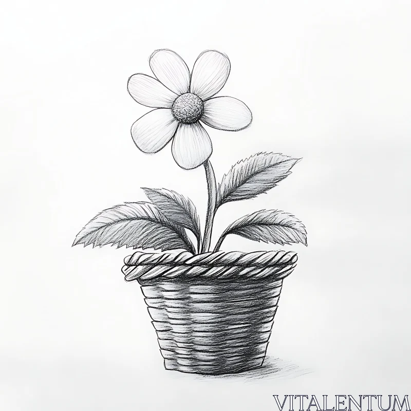 Intricate Daisy Flower Sketch in Flowerpot AI Image