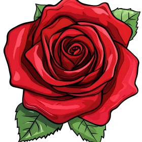 Vivid Red Rose with Green Leaves Artwork