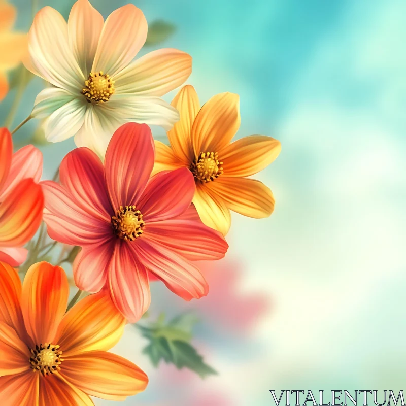 AI ART Colorful Blossoms Amid a Dreamy Background