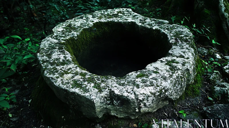 Mystical Ancient Cylinder Stone in Forest AI Image