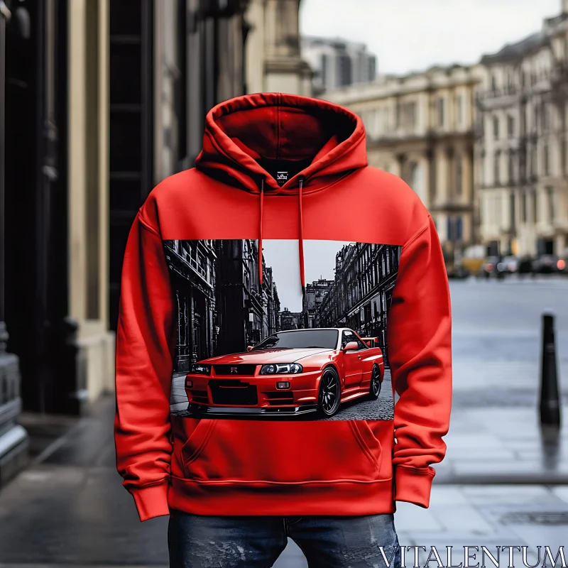 Urban Car Graphic Red Hoodie AI Image