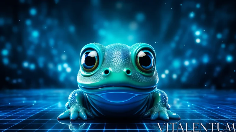 Futuristic Frog on Neon Grids: A Dreamy Sci-fi Illustration AI Image