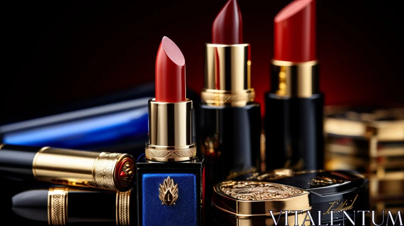 AI ART Luxurious Baroque Lipstick Still Life with Red Lipsticks