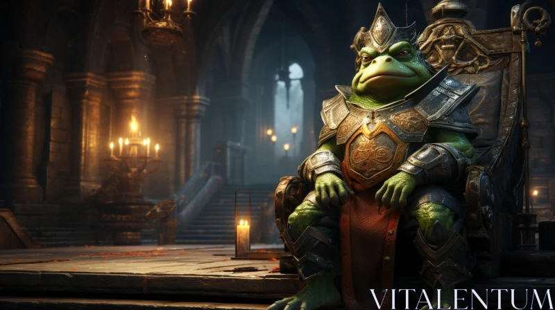 Regal Frog King on Throne - Intricate Animation Art AI Image