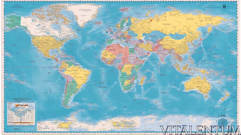 Comprehensive World Map with Political Boundaries AI Image