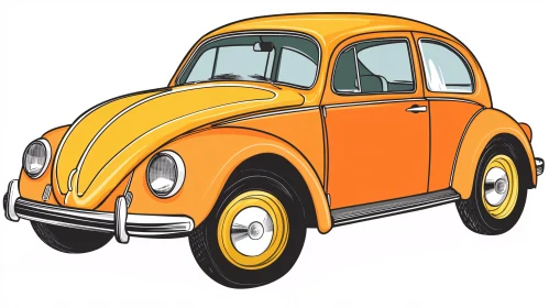 Vintage Orange and Yellow Classic Car Drawing