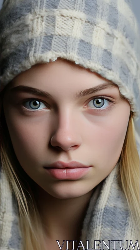 Captivating Blue-Eyed Girl in Hat: Realistic Yet Ethereal AI Image