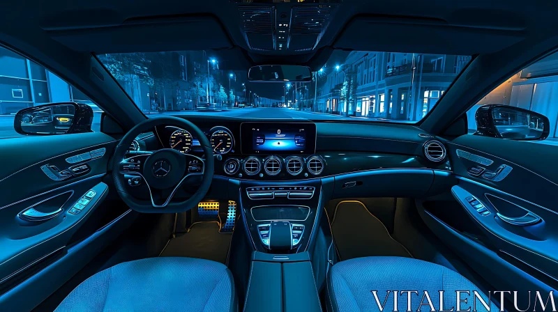 Modern Car Interior with Blue Night Illumination AI Image