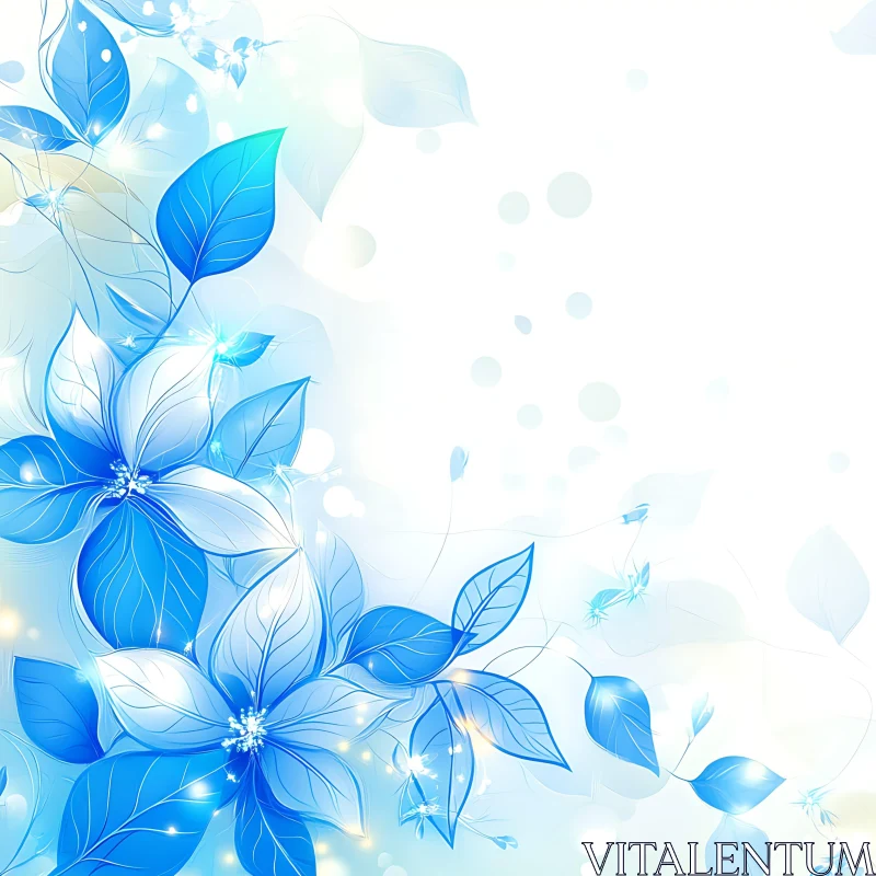 Floral Abstract Art with Blue Flowers AI Image