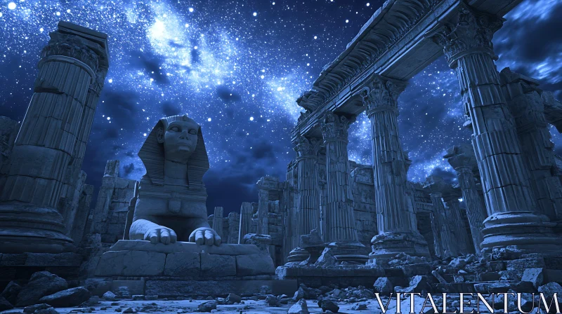 Ruins of the Past: Sphinx and Columns AI Image