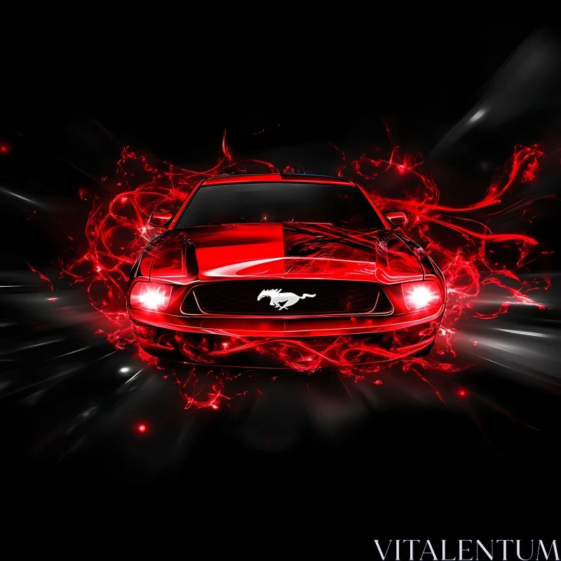 Blazing Red Car Emanating Power AI Image