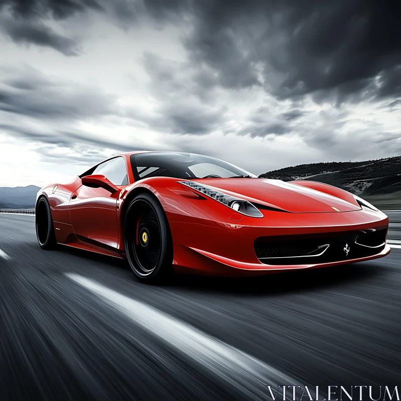 Elegant Red Sports Car in Motion AI Image