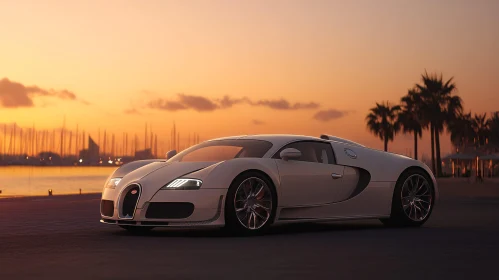 Luxury Sports Car at Sunset by the Coast