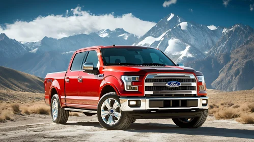 Powerful Red Truck in Mountainous Terrain