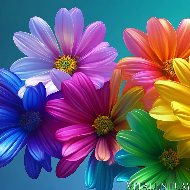 Spectrum of Colors in Blooming Flowers AI Image