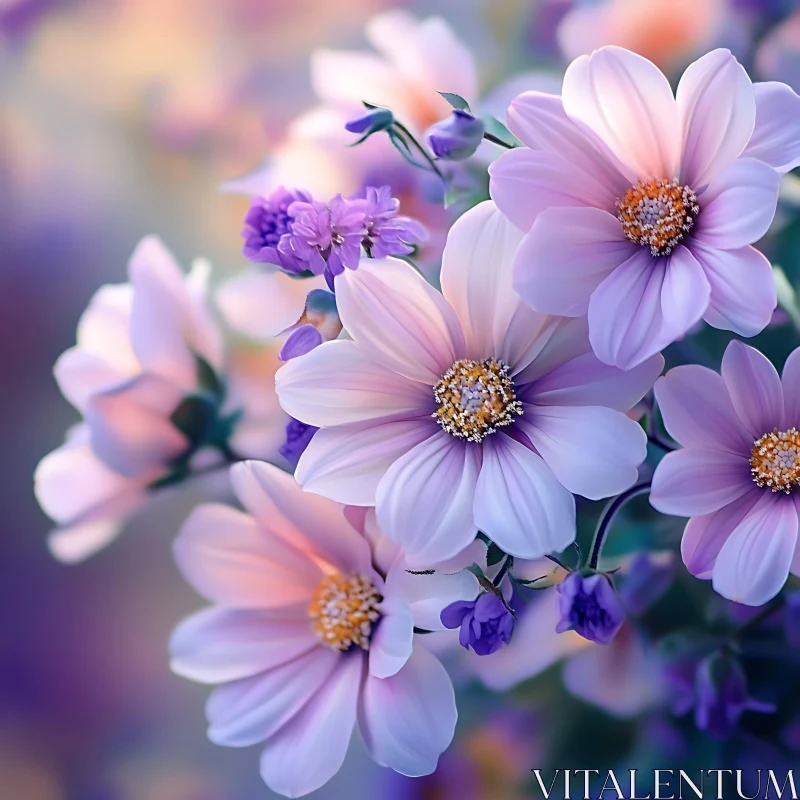 Soft Lavender and Pink Flower Blooms AI Image