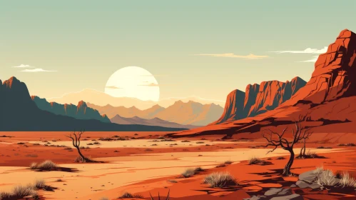 Autumn Sunset in Tranquil Desert Landscape Illustration