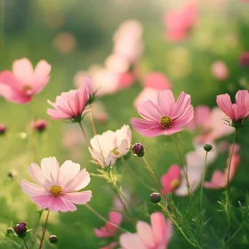 Radiant Pink Cosmos Flowers in Summer Garden