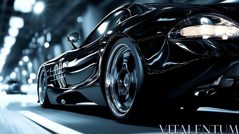 Black Sports Car in Motion at Night AI Image