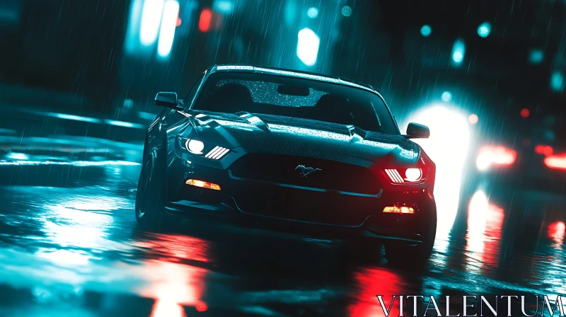 Nighttime Urban Drive in the Rain AI Image