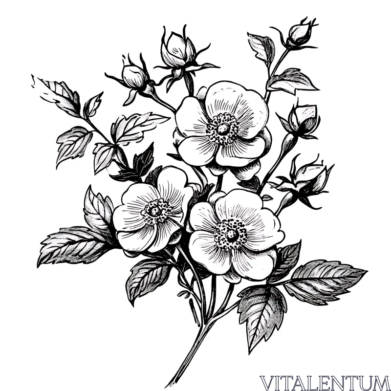 AI ART Detailed Botanical Line Art