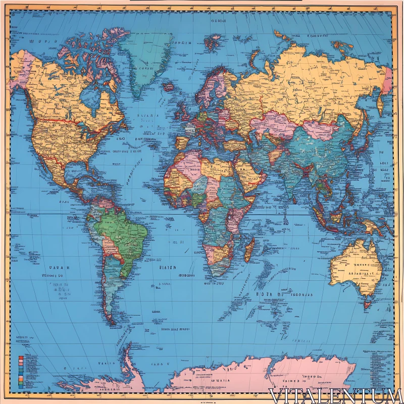 Comprehensive World Map with Political Boundaries AI Image