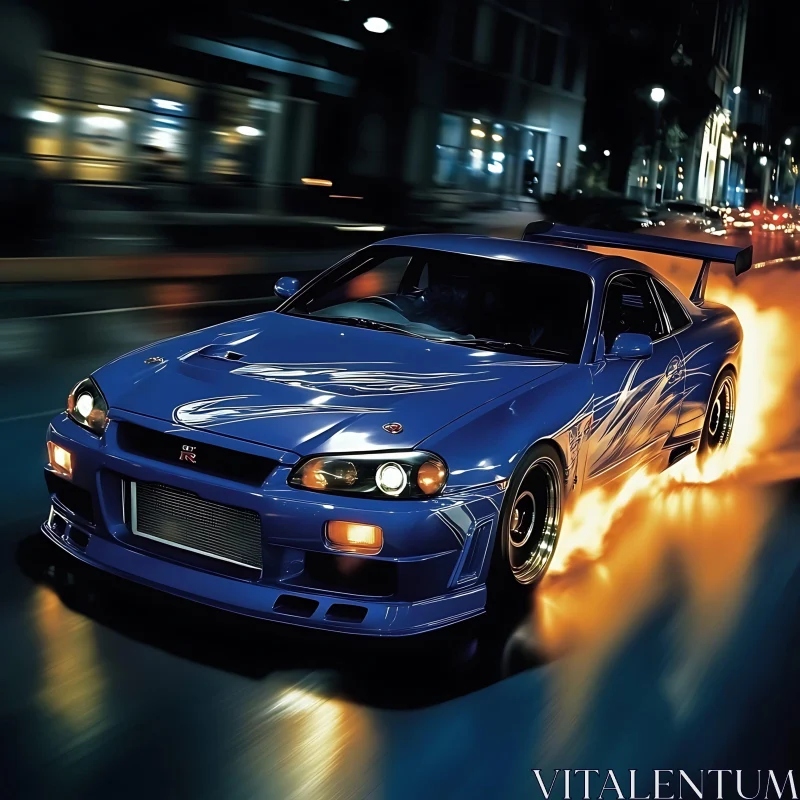 Urban Night Street Racing Car Display AI Image