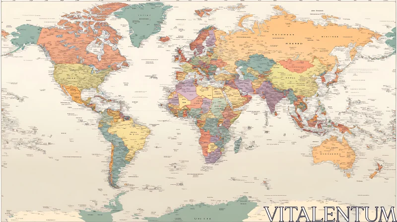 Vintage-Style World Map with Geographical Details AI Image