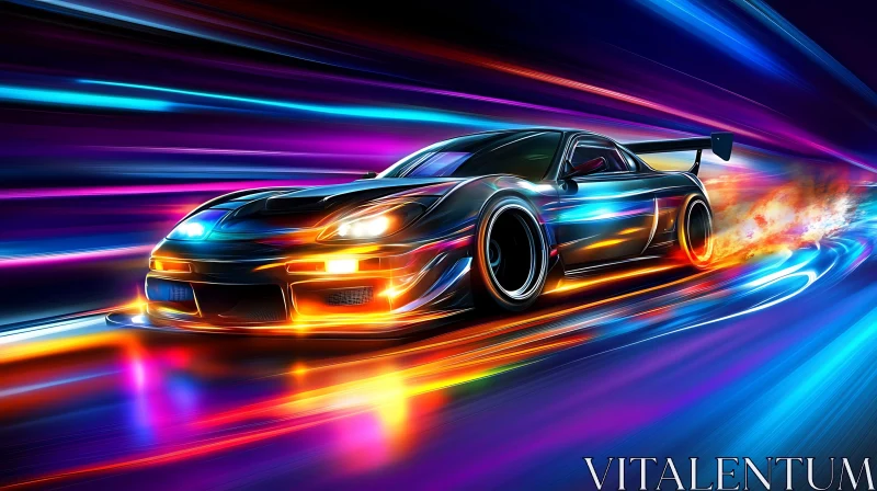 Neon Sports Car in Motion AI Image