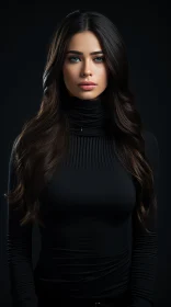 Captivating Woman with Long Hair in Black Turtle Neck Top | Striking Chiaroscuro Effects