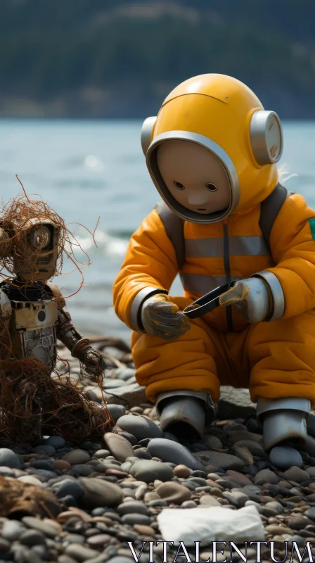 AI ART Imaginary Creatures and Robotics Kids in Seaside Scenes