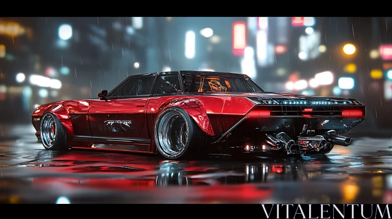 Futuristic Red Car in Night City AI Image