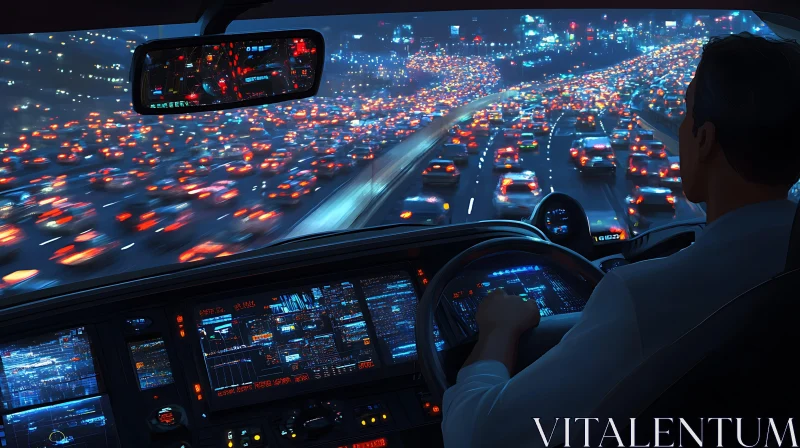 High-Tech Dashboard in Night-Time Urban Traffic AI Image