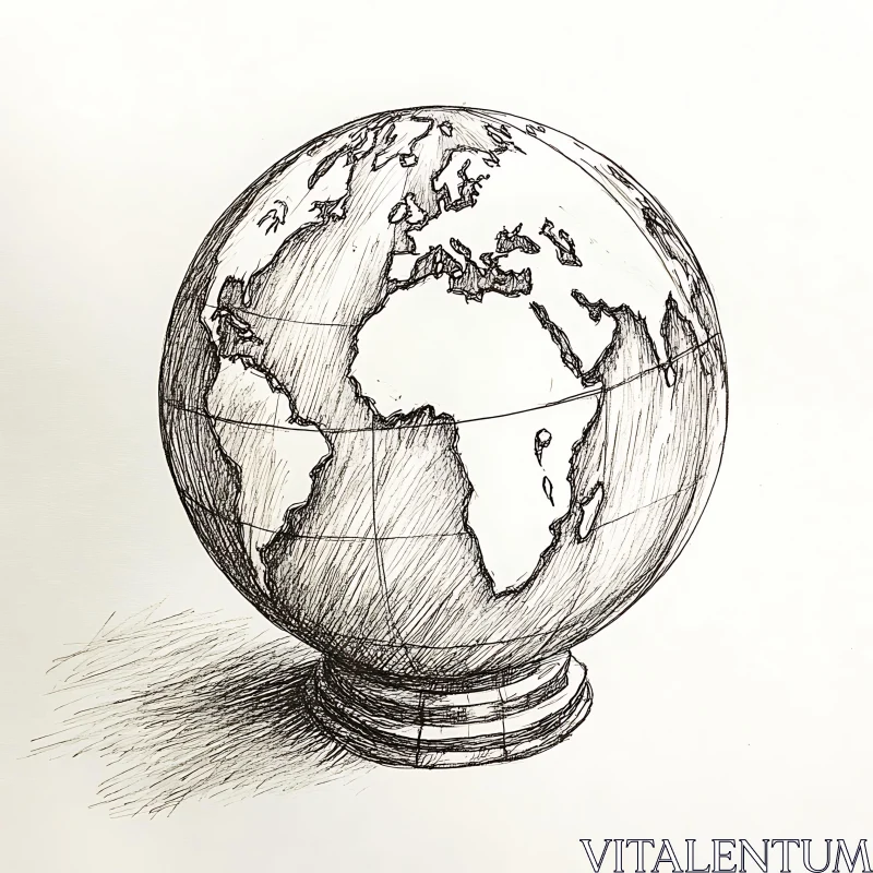 Intricate Globe Sketch in Black-and-White AI Image