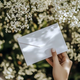 Envelope in Hand with White Blooms | Peaceful Nature