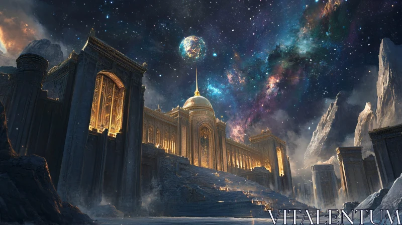 AI ART Cosmic Night Temple with Nebulas