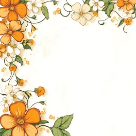 Elegant Floral Border with Detailed Orange and White Blossoms